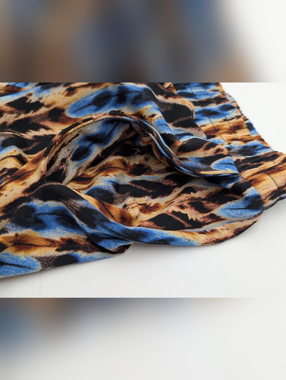 NWT Veronica M. Size XS Brown/Blue Draped Los Angeles Feather Print Jogger Pants - Picture 9 of 16